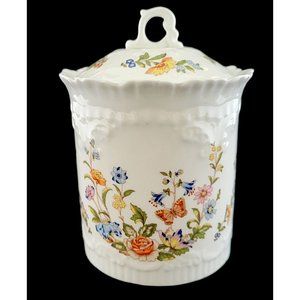 Aynsley Biscuit Barrel Canister Cookie Jar Bone China Cottage Garden Butterflies
